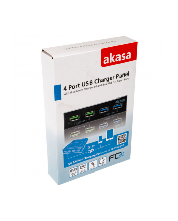 Akasa přední panel HUB 4 Port USB nabíjecí panel s dual Quick Charge 3.0 a dual USB 3.1 porty (AKA)