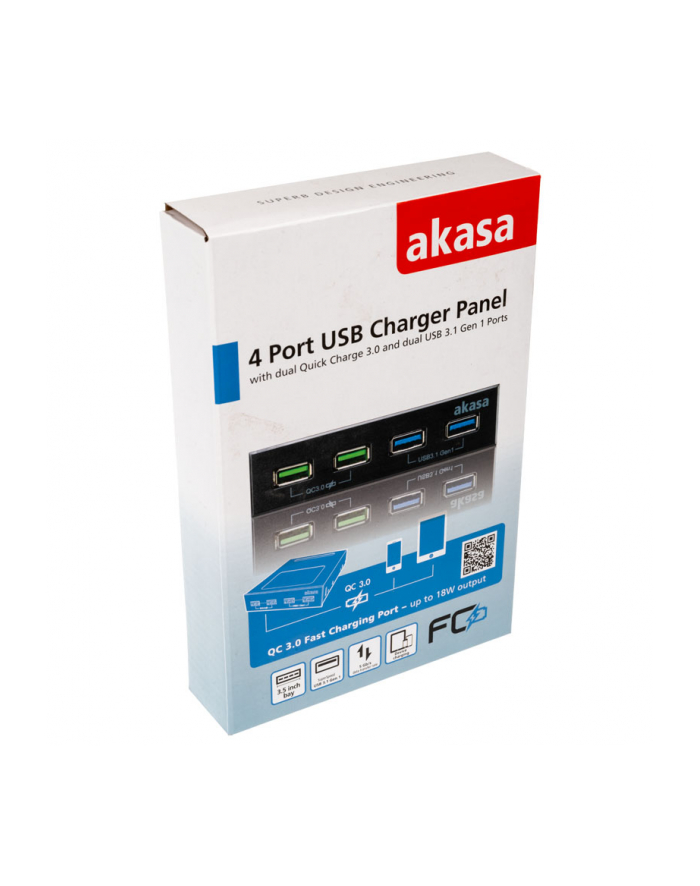 Akasa přední panel HUB 4 Port USB nabíjecí panel s dual Quick Charge 3.0 a dual USB 3.1 porty (AKA) główny