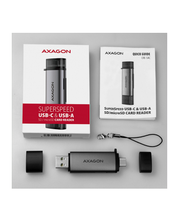 Axagon CRE-SAC, USB3.2 Gen 1 Type-C + Type-A zewnętrzny czytnik kart SD/microSD (AXN)