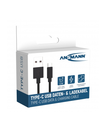 ANSMANN ANSMANN DATA AND CHARGING CABLE USB TO USB-TYP-C 100CM CA RATY 0% CZARNY (17000130)