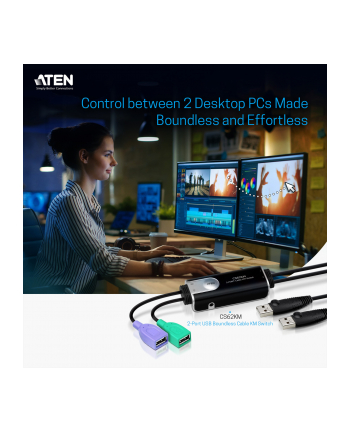Aten 2Port USB Boundless Cable KM Switch (CS62KMAT)