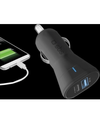 SBS Ładowarka Samochodowa Usb Type-C 3A + Usb-A 2,1A Czarny (TECRTC1USB2AUL)