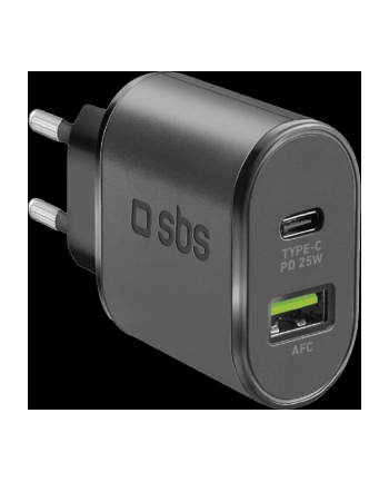 Sbs PD 1x USB + 1x Typ C 25W Czarny (TETRPD25W)