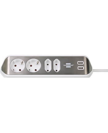 Brennenstuhl estilo corner power strip 4-way (Kolor: BIAŁY/stainless steel, 2x USB)