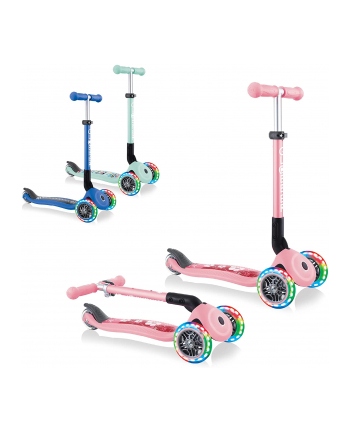 GLOBBER Junior Foldable Fantasy Lights, Scooter (Pink, Pastel Pink Flowers)