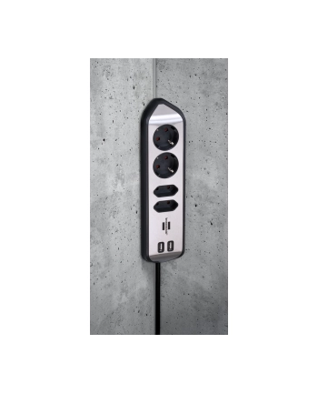 Brennenstuhl estilo corner power strip 4-way (Kolor: CZARNY/stainless steel, 2x USB) nr 1