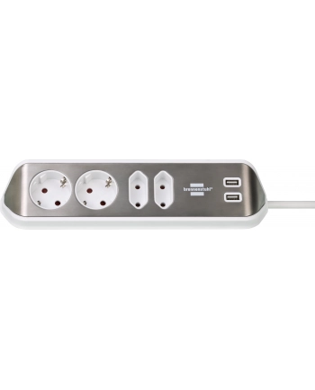 Brennenstuhl estilo corner power strip 4-way (Kolor: BIAŁY/stainless steel, 2x USB) nr 1