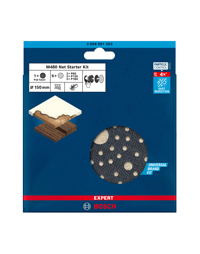 bosch powertools Bosch Expert M480 network structure sanding sheet set O 150mm, K80 / 120 / 180 (7 pieces, incl. Pad Saver, for eccentric sanders) główny