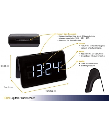 TFA Digital radio alarm clock ICON with Kolor: BIAŁY LED (Kolor: CZARNY)