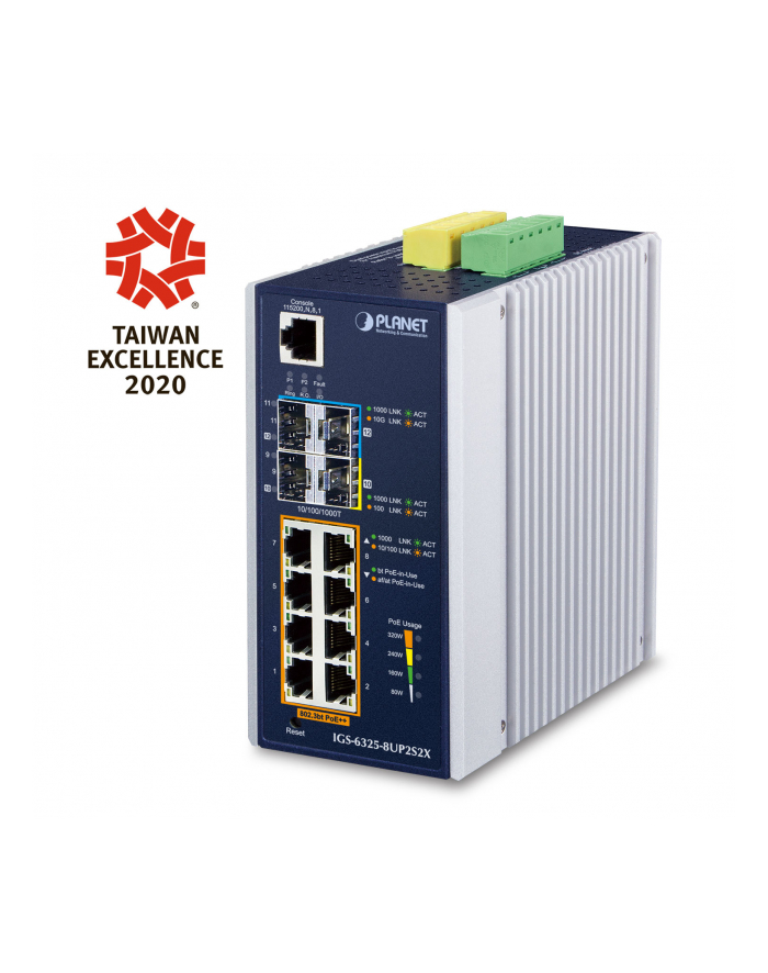Planet Igs-6325-8Up2S2X Ip30 Din-Rail Industrial L3 8P (IGS63258UP2S2X) główny