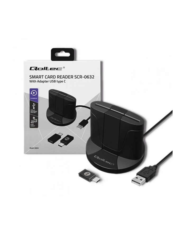 qoltec Inteligentny czytnik chipowych kart ID SCR-0632 | USB typu C główny