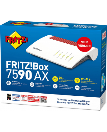 AVM 20002998 FRITZ!Box 7590 AX router bezprzewodowy Gigabit Ethernet Dual-band (2.4 GHz/5 GHz) Biały