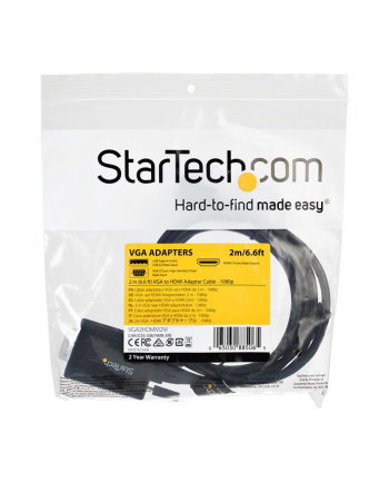 StarTech VGA2HDMM2M .com adapter kablowy 2 m USB Type-A + VGA (D-Sub) HDMI Typu A (Standard) Czarny