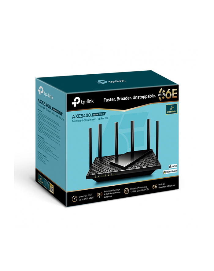 TP-Link ARCHER AXE75 router bezprzewodowy Gigabit Ethernet Trójpasmowy (2,4 GHz / 5 GHz / 6 GHz) Czarny główny