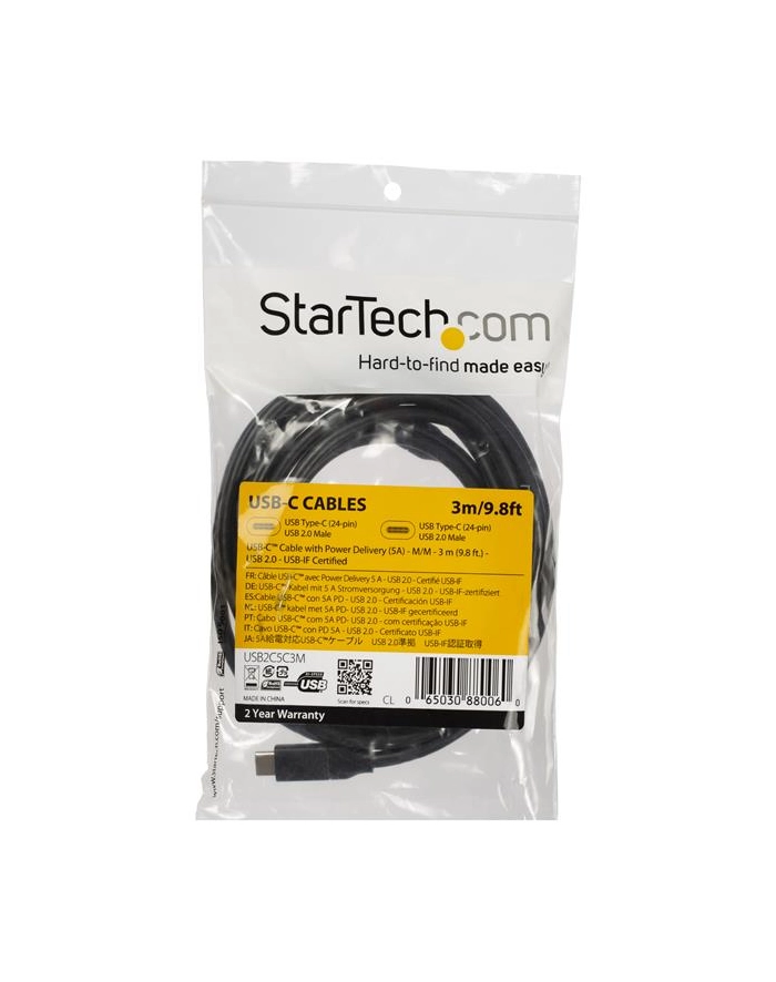 StarTech USB2C5C3M .com kabel USB 3 m USB 2.0 USB C Czarny główny