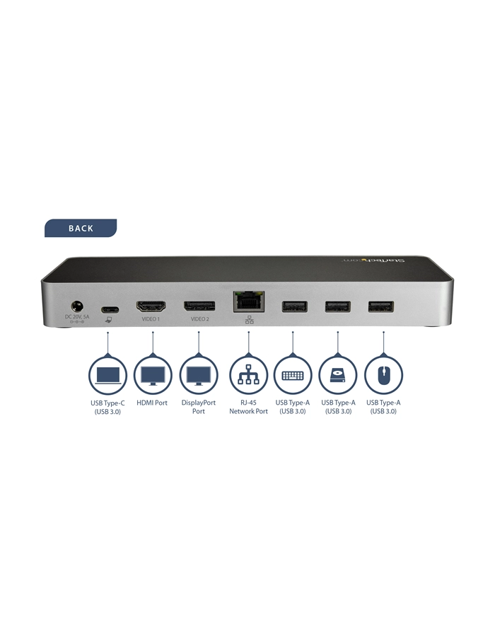 StarTech DK30CHDPPDUE .com stacja dokująca Przewodowa USB 3.2 Gen 1 (3.1 Gen 1) Type-C Czarny, Srebrny główny