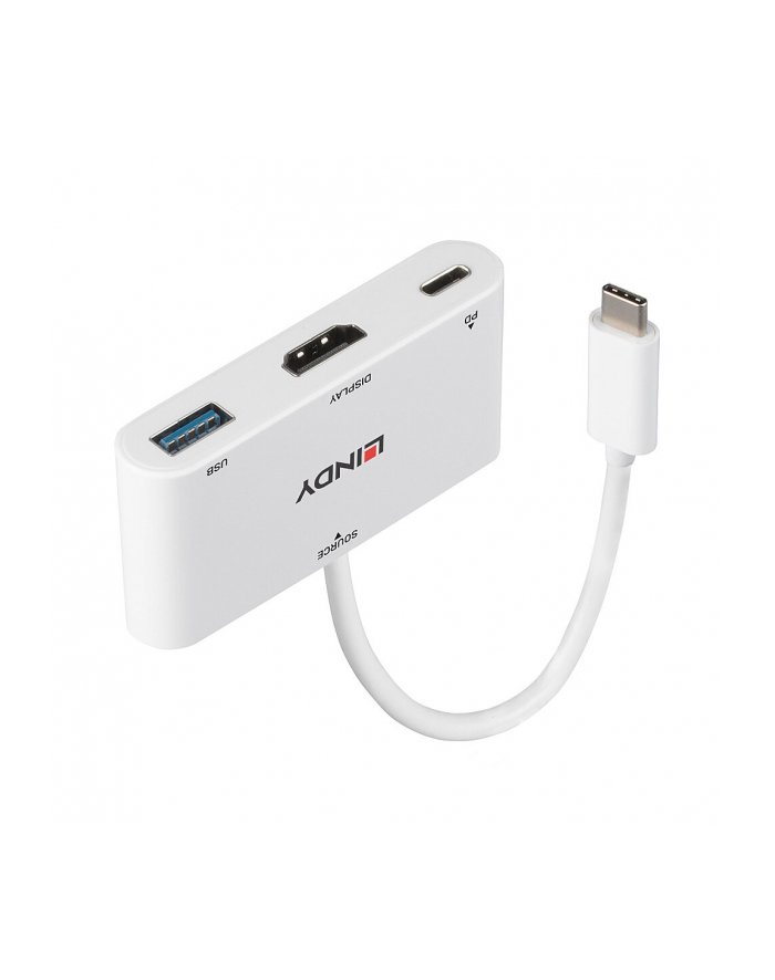 Lindy 43340 adapter kablowy 0,18 m HDMI + USB Type-A USB Type-C Biały główny