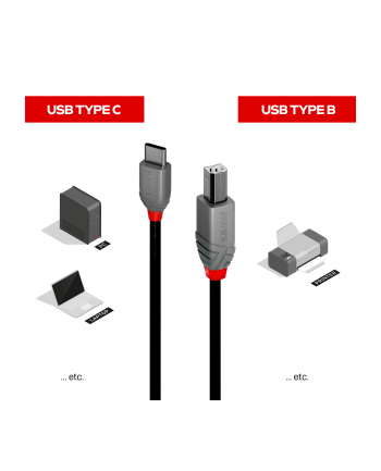 Lindy 36940 kabel USB 0,5 m USB 2.0 USB C USB B Czarny