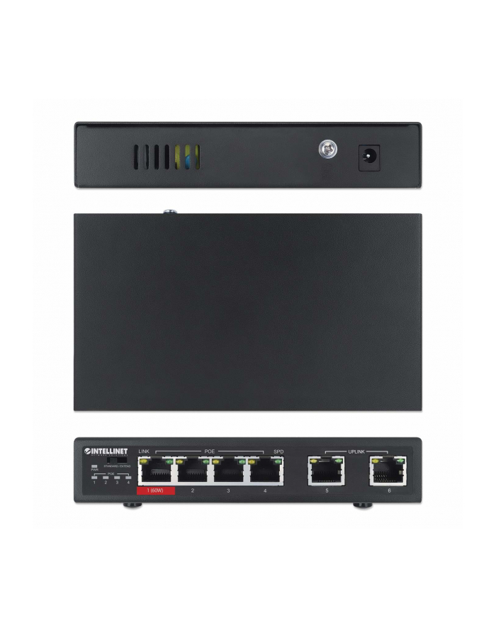 Intellinet 561686 łącza sieciowe Fast Ethernet (10/100) Obsługa PoE Czarny główny