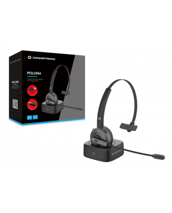 Conceptronic POLONA03BDA słuchawki/zestaw słuchawkowy Opaska na głowę Biuro/centrum telefoniczne Bluetooth Podstawka do ładowania Czarny