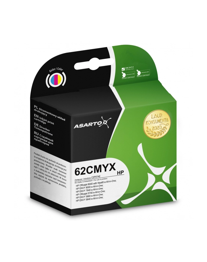 ASARTO TUSZ DO HP 62CMYX   C2P07AE   18ML   COLOR główny