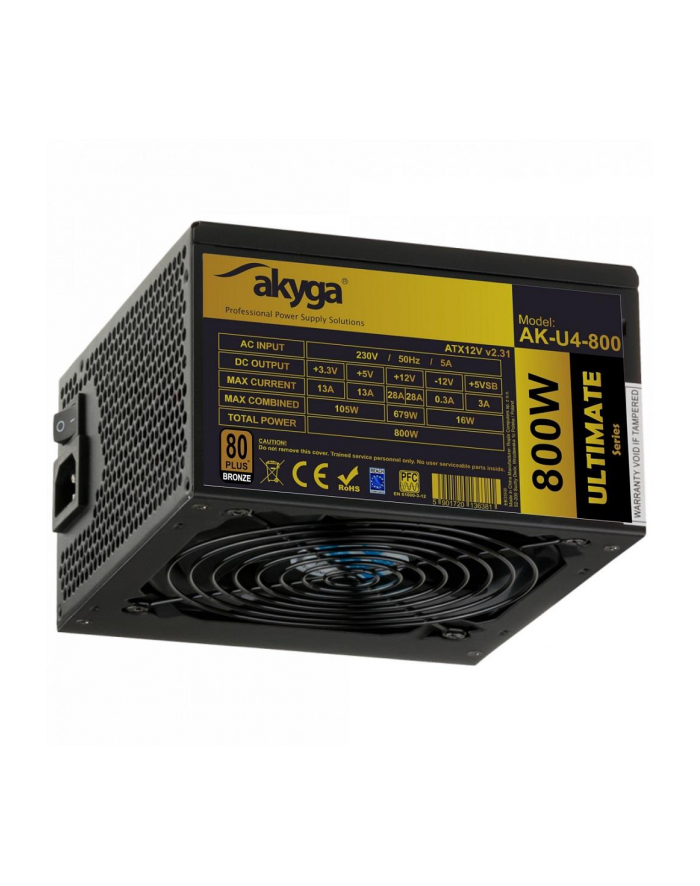 AKYGA Zasilacz ATX 800W AK-U4-800 P4+4 PCI-E 6 pin 6+2 pin 6x SATA APFC 80+ Bronze FAN 12cm główny