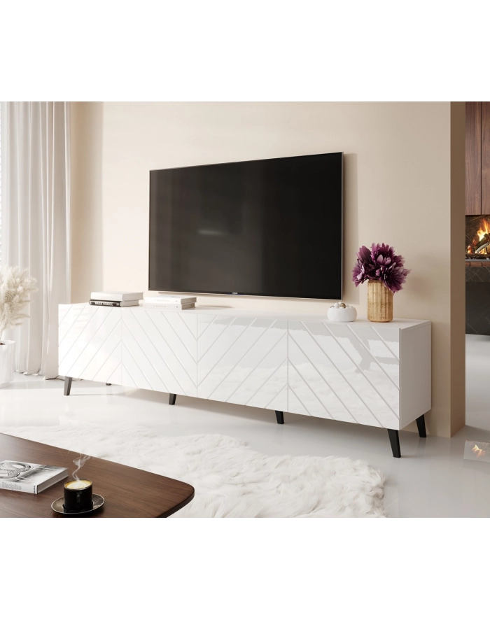 cama meble Szafka RTV ABETO 200x42x52 biały/biały połysk główny