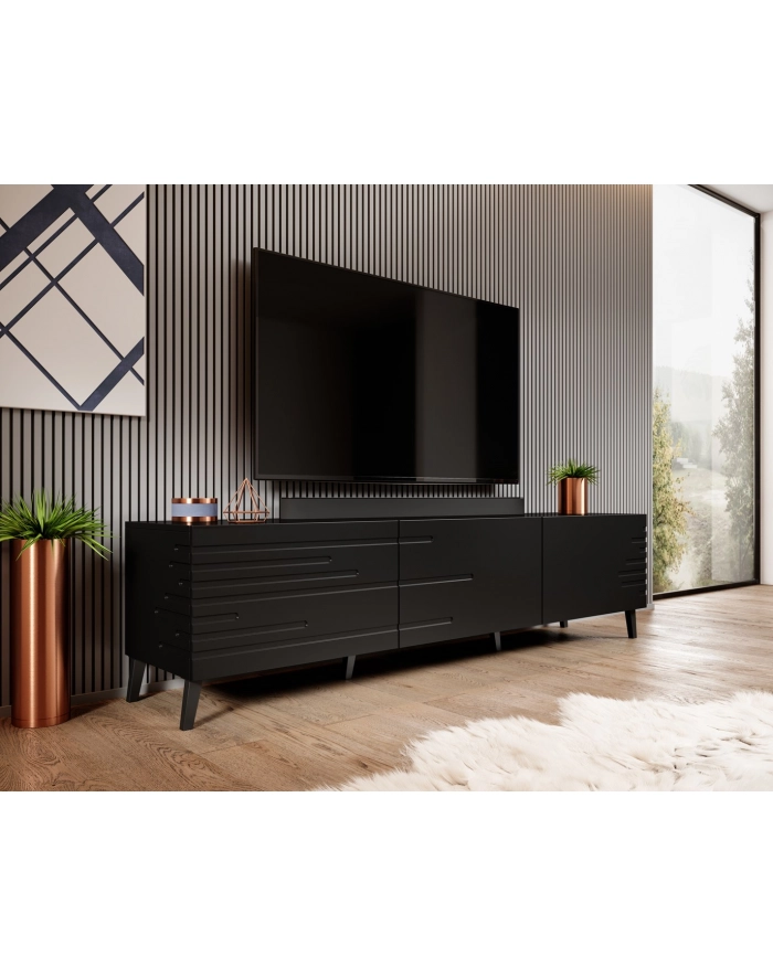 cama meble Szafka RTV NOVA 186x40x48 czarny mat główny