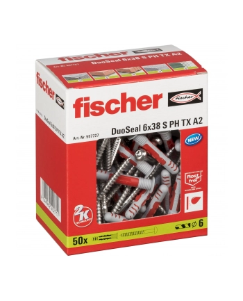 fischer dowel DuoSeal 6x38 S PH TX A2 (light grey/red, 50 pieces, with stainless screws) nr 1