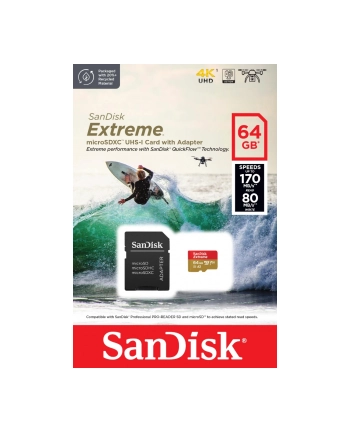 SANDISK EXTREME microSDXC 64 GB 170/80 MB/s A2 nr 1