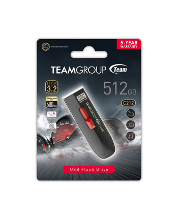 Team Group C212 512GB USB Stick (Kolor: CZARNY/Red USB-A 3.2 Gen 2)