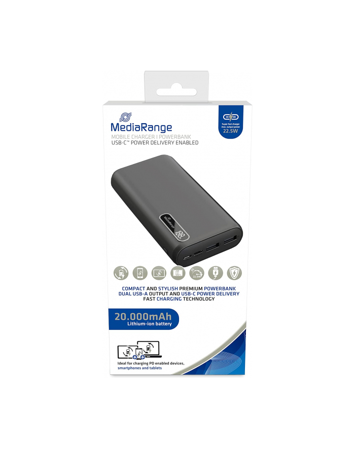 MediaRange Powerbank 20,000 mAh (Kolor: CZARNY, Power Delivery fast charging technology) główny