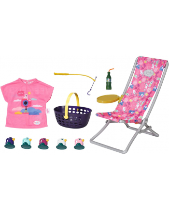 ZAPF Creation BABY born Weekend Fishing, doll accessories (dress, deck chair with table, soda bottle, basket, 5 ducks and rod)