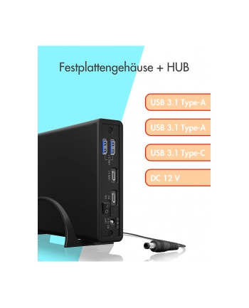 ICY BOX IB-382H-C31, drive housing (Kolor: CZARNY, for 1x HDD/SSD with USB 3.2 (Gen 2) Type-C connector and USB hub)