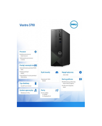 dell Komputer Vostro 3710 Win11Pro i5-12400/8GB/512GB SSD/Intel UHD 730/DVD RW/WLAN + BT/Kb/Mouse/3Y BWOS