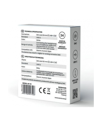 savio Adapter USB-C - Mini Jack 3,5mm, Xiaomi, Smartphome Huawei, Oppo,  AK-51 nr 2