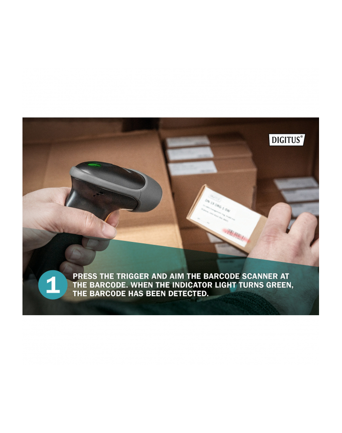 digitus Czytnik kodów kreskowych, przewodowy USB-RJ45 2m, 1D i 2D, zgodny z kodami QR Stojak w zestawie główny