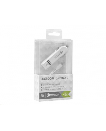 AVACOM AVACOM AVACOM ŁADOWARKA CARMAX 2 NABÍJEČKA DO AUTA 2X QUALCOMM QUICK CHARGE 2.0, BÍLÁ BARVA (USB-C KABEL) (NACLQC2X (NACLQC2XCWW)  (NACLQC2XCWW