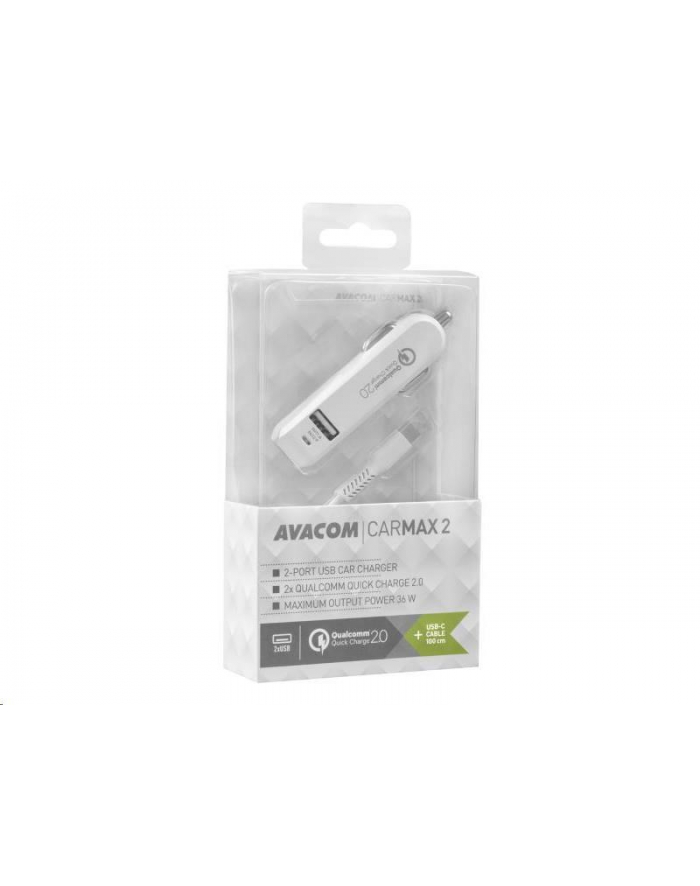 AVACOM AVACOM AVACOM ŁADOWARKA CARMAX 2 NABÍJEČKA DO AUTA 2X QUALCOMM QUICK CHARGE 2.0, BÍLÁ BARVA (USB-C KABEL) (NACLQC2X (NACLQC2XCWW)  (NACLQC2XCWW główny