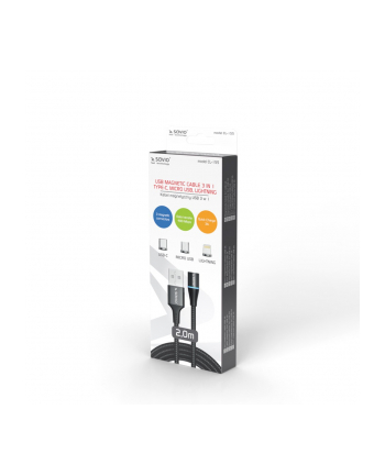 savio Kabel magnetyczny USB - USB typ C, Micro i Lightning, czarny, 2m, CL-155