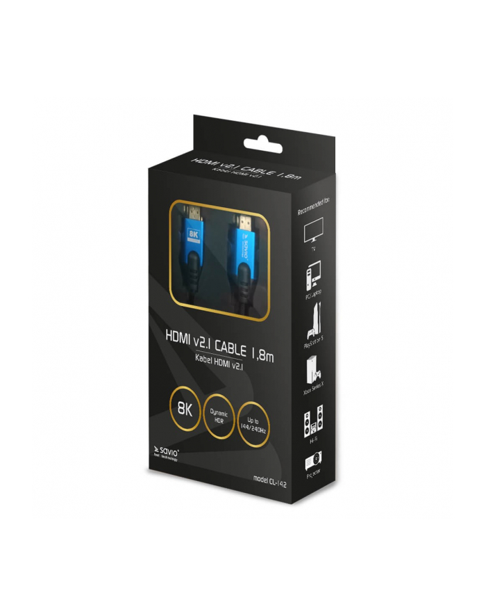 savio Kabel HDMI (M) v2.1, 1,8m, 8K, miedź, niebiesko-czarny, złote końcówki, ethernet/3D, CL-142 główny