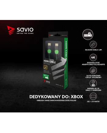 savio Kabel HDMI 2.0 dedykowany do XBOX zielono-czarny 1,8m, GCL-03