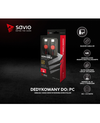 savio Kabel HDMI 2.0 dedykowany do PC czerwono-czarny 3 m, GCL-04