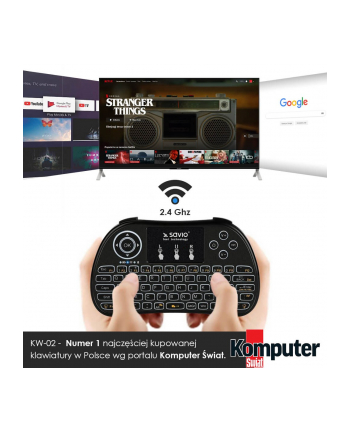 savio Podświetlana klawiatura bezprzewodowa TV Box, Smart TV, konsole, PC, KW-02