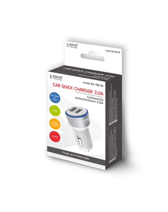 savio Ładowarka samochodowa Quick Charge 3.0A, biała, SA-06/W główny