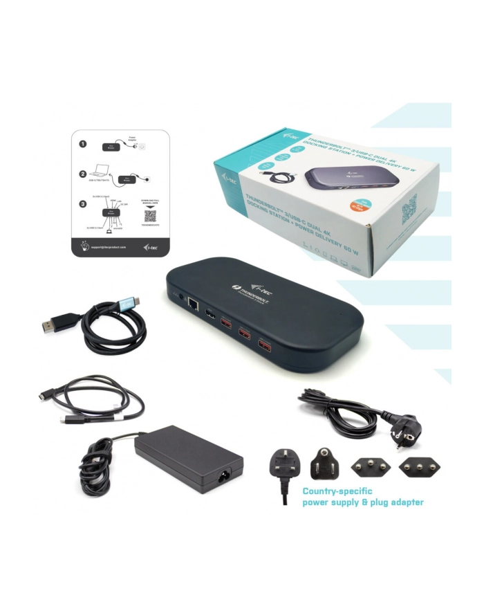 i-tec Stacja dokującaThunderbolt 3/USB-C Dual 4K Docking Station + USB-C to DisplayPort Cable (1,5m) + Power Delivery 60W główny