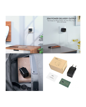 aukey PA-Y20S White Mini ładowarka sieciowa 1xUSB-C 20W PD Power Delivery