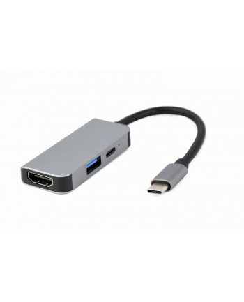 GEMBIRD A-CM-COMBO3-02 wieloportowy adapter USB type C 3w1 HUB USB + HDMI + PD srebrny