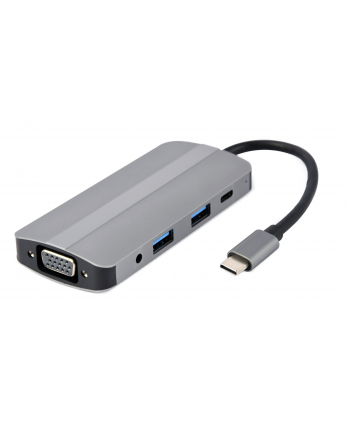 GEMBIRD A-CM-COMBO8-02 Adapter USB Type C 8w1 Hub3.1 + HDMI + VGA + PD + czytnik kart + dźwięk stereo szary