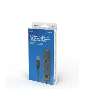 savio Hub AK-58 3-portowy USB-A 3.1 Gen 1 z adapterem RJ-45 Gigabit Ethernet, Ak-58